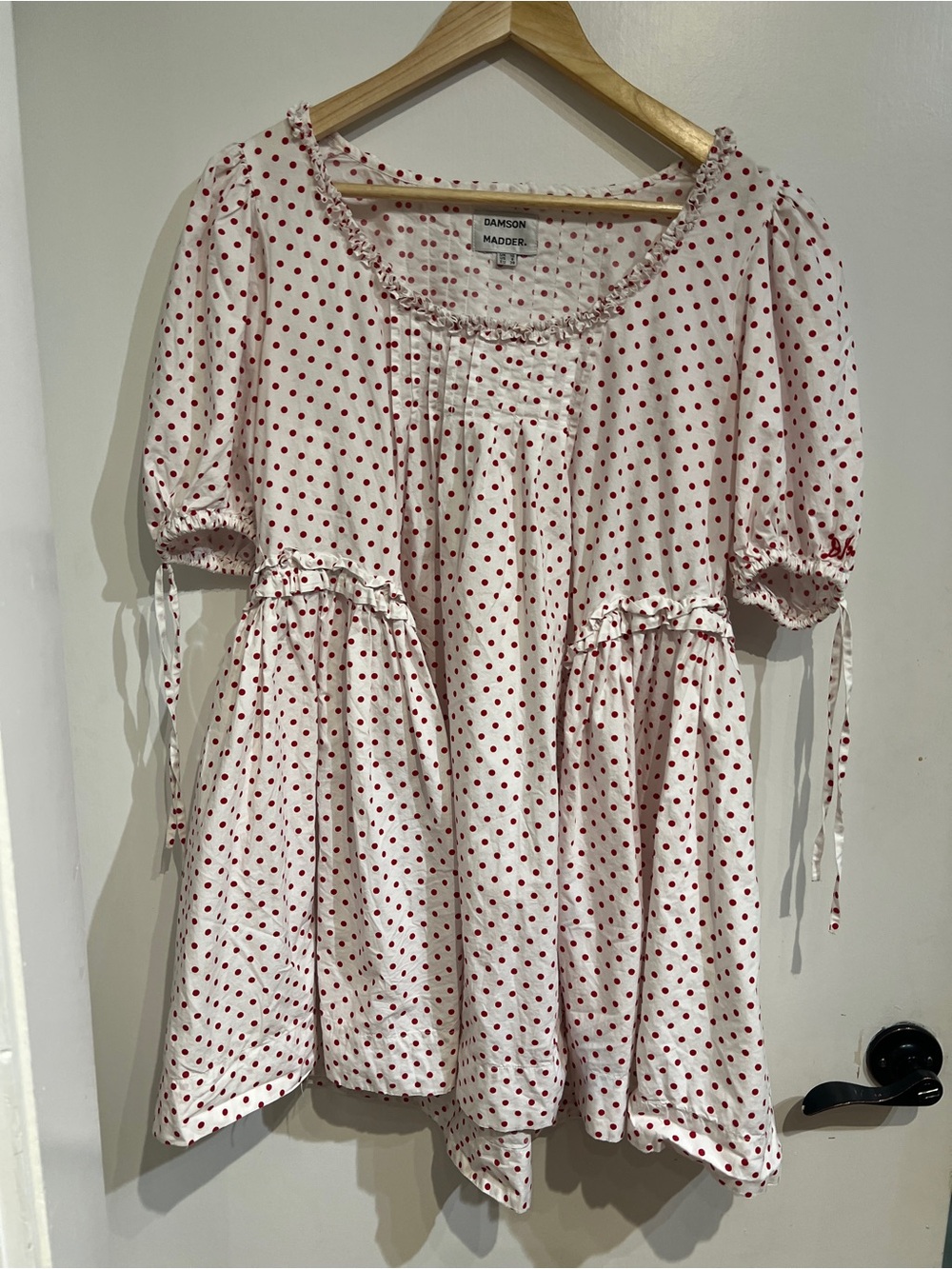 Damson Madder White Dress with Red Polka Dots